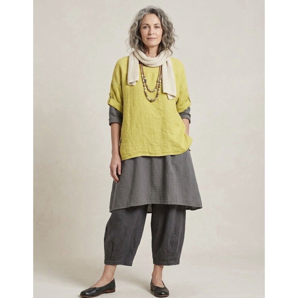 Lungo L’Arno 100% Linen Yellow Tunic Top 3X Italy Oversized Lagenlook Plus